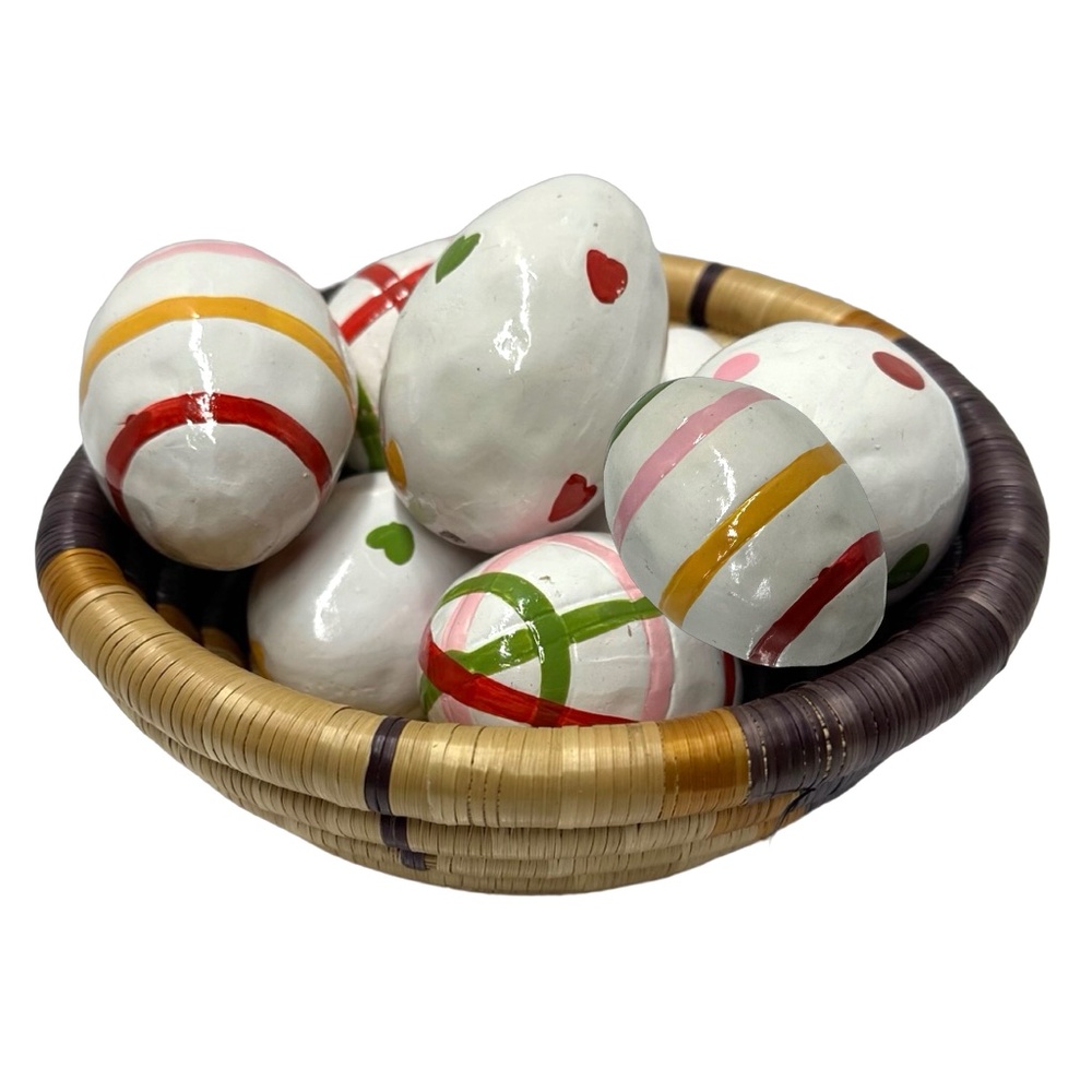 Hand Crafted Ceramic Easter Eggs Decor (lot of 8) Spring Pottery Hand Painted